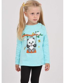 Resim Toontoy Kız Çocuk Sallanan Panda Baskılı Sweatshirt Turkuaz 