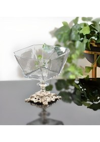 Resim Daisyglass Metal Ayaklı Cam Salata Kasesi Sunum Kasesi Şeffaf 