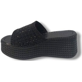 Resim İremsu 788-25 Örgü Taşlı Anatomik Dolgu Topuk Kadın Terlik Siyah 