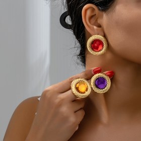 Resim 2 adet Vintage Renkli Akrilik Moda Küpeler, Zarif Fransız Stili, Alaşımlı Gövde ve Alaşımlı Kulak Çivisi, Günlük Giyim, Parti, Tatil, Kadınlar için Podyum Aksesuarı 