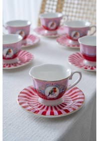 Resim Acar Syt-08596 Birdie Pembe 6'lı Kahve Fincan Takımı Pembe 