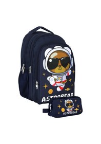 Resim Cennec Lacivert Beyaz Astronot Ayıcık Baskılı Erkek Çocuk Çanta Seti Sırt Çantası+kalemlik - Setumt5045c Lacivert - Beyaz 