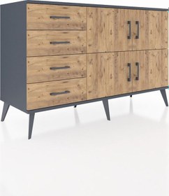 Resim Kronos Konsol 2 Raflı 4 Çekmeceli 4 Kapaklı 132x59x83 Antrasit-çam/çam Çam/çam 