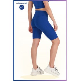 Resim Kadın Yüksek Bel Toparlayıcı Kısa Spor Tayt Biker Şort Basics Casual & Comfort Saks Mavi 1070 Sax Mavi 