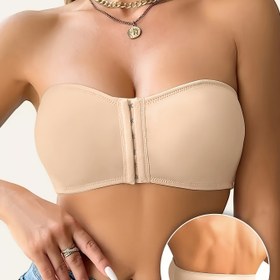 Resim Kadınlar için düz renk kayışlı sütyen, ön kapanışlı, çıkarılabilir pedler ve dahili hatırlatıcı - Yetişkinler için şık kablosuz tasarım, her gün rahatlık|Şık ön kapanışlı|Strapless Br 