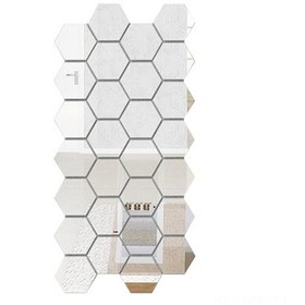 Resim Neevoyu Gümüş Renkli Akrilik Ayna düvar Sticker, 4.6x4.6 Cm Küçük Altıgen Kare, Oturma Odası/entrance Dekorasyon, 12 Adet Set 