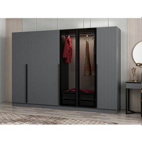 Resim Kale Plus 6 Mebran Kapaklı 2ç Dolap Antrasit Mebran Füme Cam 190cm Antrasit 