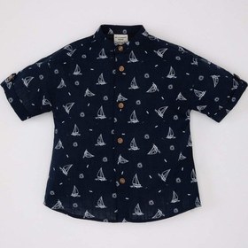 Resim DeFacto Erkek Bebek Flamlı Poplin Desenli Kısa Kollu Gömlek C3412A524SMNV256 Lacivert 