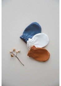 Resim 3lü İndigo-krem Tarçın Rengi Yenidoğan Eldiven Set Model 4 Çok Renkli 