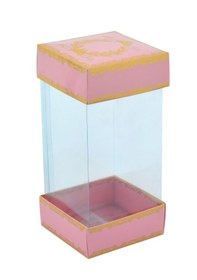 Resim Hediyelik Karton Kapak Pembe Gold Varaklı Asetat Kutu 8x8x16.5cm 