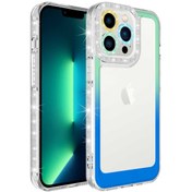 Resim Kupa Iphone 14 Pro Max Uyumlu Kılıf Simli Ve Renk Geçiş Tasarımlı Lens Korumalı Parlak Şeffaf Silikon 