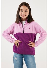 Resim Lela Yumuşak Dokulu Yarım Fermuarlı Renk Bloklu Dik Yaka 2'Li Paket Çocuk Polar 5905004S2 Şeker Pembe Gri-Şeker Pembe Mor 