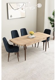 Resim Clara Meşe Desen 80x132 Açılabilir Mdf Masa Yemek Odası Takımı,mutfak Takımı 4 Adet Sandalye Antrasit 