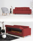 Resim Velura Home & Living Nola Koltuk Takımı 3+1 & Bazalı Yataklı Koltuk & Kanepe - Keten 