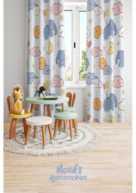 Resim Minik Fil Desenli Baskılı Çocuk Ve Bebek Odası Fon Perdesi 2 Kanat - Prd-16 Çok Renkli 