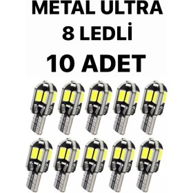 Resim Sisa T10 LED Metal Ultra W5W 8 Ledli Beyaz Park Tavan Plaka Ampülü 1 TAKIM 