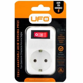 Resim Delixa UFO Tekli Akım Korumalı Anahtarlı Priz 16A 250V, Max 3500W Aşırı Yük Koruması (Beyaz) 