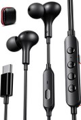 Resim USB C Takılı Kulaklıklar iPhone 15 16 Pro Max için Kablolu Kulaklıklar Mikrofonlu Küçük Kulak Stereo Bas Gürültü Önleyici Çoklu Müzik Ses Efektleri Samsung S24 S23 Google Siyah için Kablolu Kulaklık 