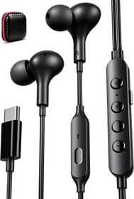 Resim USB C Takılı Kulaklıklar iPhone 15 16 Pro Max için Kablolu Kulaklıklar Mikrofonlu Küçük Kulak Stereo Bas Gürültü Önleyici Çoklu Müzik Ses Efektleri Samsung S24 S23 Google Siyah için Kablolu Kulaklık 
