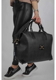 Resim Büyük Boy Baskılı Siyah Valiz Tarzı El Ve Omuz Çantası Desenli Siyah 