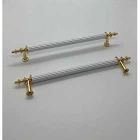 Resim Tuana Rustik Alüminyum Metal Lüks Modern Mobilya Çekmece Mutfak Dolabı Kulpu Beyaz-Gold (10 Adet) 