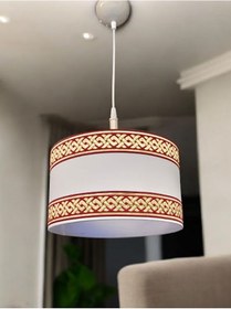 Resim Bordo Gold Dokuma Şeritli Sarkıt Avize Krem Rengi Bej-Krem 