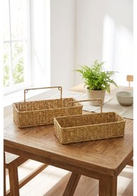 Resim 2 Li Duvar Askılı Plastik Rattan Organizer Dikdörtgen Hasır Görünümlü Mutfak Raf Sepeti, B Karışık 