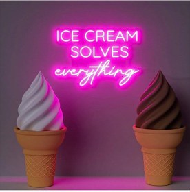 Resim Ice Cream Solves Everything Yazılı Neon Tabela Pembe 