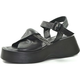 Resim Özgençshoes 311 Hakiki Deri Siyah Kalın Taban Kadın Sandalet Siyah 