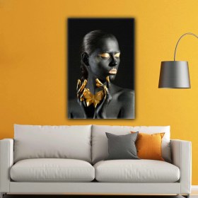Resim SML Tablo Turuncu Kelebekli Afrikalı Siyahi Zenci Kadın Turuncu Makyajlı Kanvas Tablo 