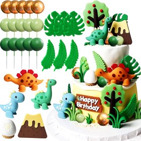 Resim LaVenty Lüks 3D Dinozor Kek Süsleri Seti, Reçine Dino Kek Süsleri, Yeşil Rex ve 2 Mini Dinozor, Elektrik Gerektirmez, Doğum Günü ve Cinsiyet Vurgu Partisi Malzemeleri için Mükemmel 