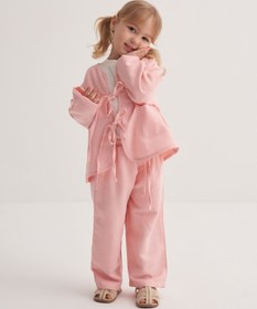 Resim Unisex Çocuk Dökümlü Pamuklu Beli Lastikli Pantolon Pembe - 3-4 Yaş 