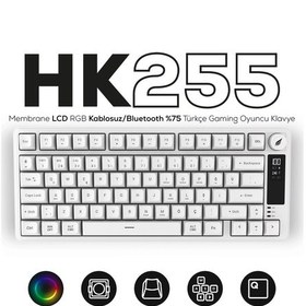 Resim Hk255 Membrane Lcd Rgb Kablosuz/bluetooth Beyaz %75 Türkçe Gaming Oyuncu Klavye 