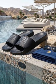 Resim U.S. Polo Assn. Erkek Siyah Terlik - Havuz ve Plaj Terliği - Konforlu Kaymaz Taban 