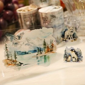 Resim 6 farklı tarzda serin ve gizemli buz orman hayvanı teması PET kesme bantı, scrapbooking, kollaj dekorasyonu ve manzara etiketleri için, scrapbooking malzemeleri, yaratıcı el sanatları, canlı renkler, dayanıklı yapıştırıcı, el sanatları bantı, el sanatları tutkunları, sanat etiketleri, yüksek kaliteli yapıştırıcı, kesme etiketleri, el sanatları severleri için 1 rulo 