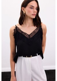 Resim Sateen Dantel Detaylı Askılı Bluz - Siyah-136873 Siyah 