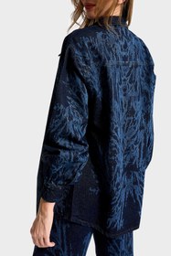 Resim Kadın Koyu Kot Rengi 9s6-5 Oversize Parlak Taş Desen Detaylı Özel Tasarım Denim Ceket - KOYU KOT / S 