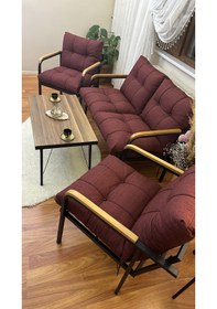 Resim Modern Erciyes Balkon, Bahçe, Cafe - Metal Kanepe Koltuk Takımı - 2+1+1 + Sehpa Bordo Modernbs1 Bordo 
