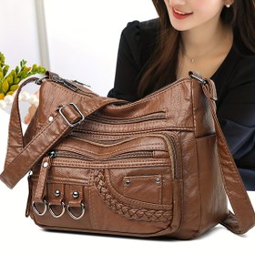 Resim Kadınların Büyük Kapasiteli Yumuşak Omuzlu Çapraz Vücut Çantası, Çoklu Cep, Fermuar Kapatma, Dokuma Detay, Ayarlanabilir Askı, Vintage Stil, Hafif, Makinede Yıkanabilir, Her Gün Omuz Çantası | Vintage Stil Çanta | Yumuşak Sentetik, Çapraz Vücut Çantası 