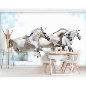 Resim Koşan Beyaz Atlar Duvar Kağıdı (361157075) 