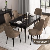 Resim Canisa Concept Iza Serisi,80 X 132 cm Mdf Açılabilir Siyah Mermer Desen Mutfak Masa Takımı, 6 Sandalye 