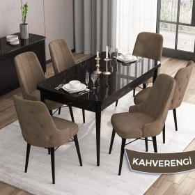 Resim Canisa Concept Iza Serisi,80 X 132 cm Mdf Açılabilir Siyah Mermer Desen Mutfak Masa Takımı, 6 Sandalye 