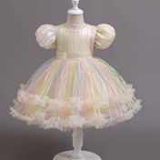 Resim Kızlar İçin Gradyan Renkli Pullu İlk Doğum Günü Elbisesi, Bebek Vaftiz Kıyafeti, Partiler ve Piyano Performansları İçin Uygun, Özel Gün Elbisesi,Bebek için Parti Elbisesi,Prenses Kollu Elbise,Narin Payet Kumaş,Esnemez Kumaş,Kızlar için Parti Elbisesi,Kısa Kollu Elbise 