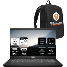 Resim Msı Modern 14 Intel Core I7 1255U 16GB 4tb SSD 14" Fhd Fdos Taşınabilir Bilgisayar & Per4 Çanta C12MO1039XTRP305 