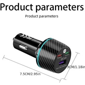 Resim Sunshine011 2025 Yeni 3ü 1 Arada Araç Telefon Şarj Cihazı Qc30 Pd36w Pd30w Usb225w Siyah 