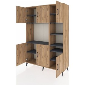 Resim Hyperion Dolap 10 Raflı 6 Kapaklı 132x44x195 Çam-çam/antrasit Çam 