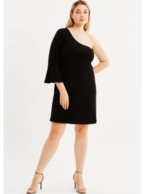 Resim Astarlı Tek Omuz Yırtmaçlı Elbise-siyah Siyah 