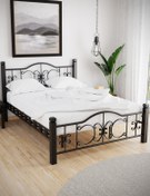 Resim ARGİMO Yakamoz Çift Kişilik Ferforje Ahşap Metal Karyola Siyah 