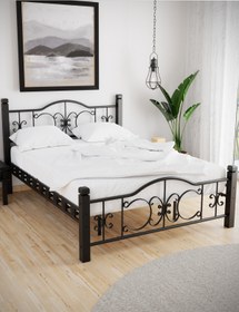 Resim ARGİMO Yakamoz Çift Kişilik Ferforje Ahşap Metal Karyola Siyah 