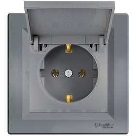 Resim Schneider Asfora Plus Çelik Kapaklı Topraklı Priz Çerçeveli - Eph 